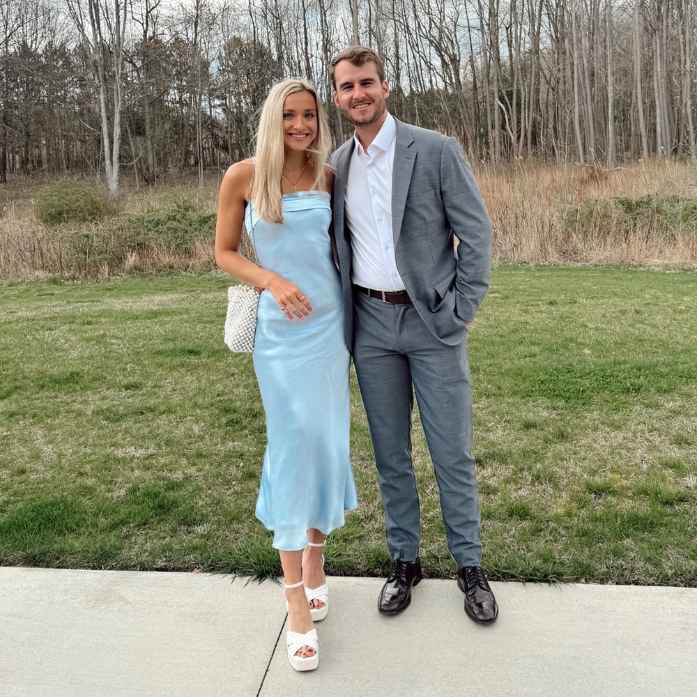 Runaway the Label Light Blue Strapless Midi Dress